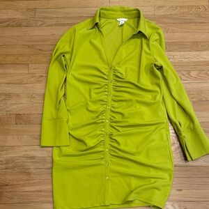 Neon Lime Green H&M Ruched Shirt Dress